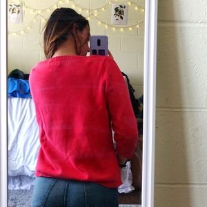 Lands End Coral Boat Neck Knit Sweater